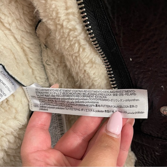 ZARA Black Faux Leather Cream Fleece Lined Sz L - Picture 13 of 13